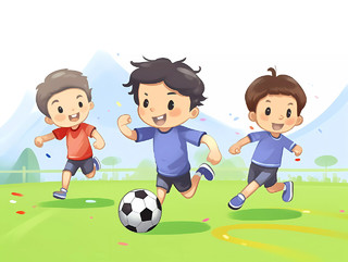 体育教育培训足球招生卡通人物男孩踢足球场景